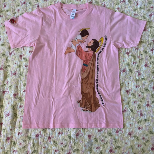 Viste Ruah St Joseph Pink Graphic T-Shirt Size L San Jose Religious Tee #047 - Image 2
