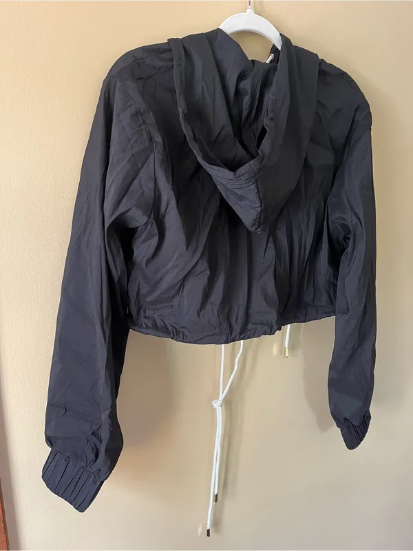 naked wardrobe Black Hooded Jacket with White Drawstrings - Image 6