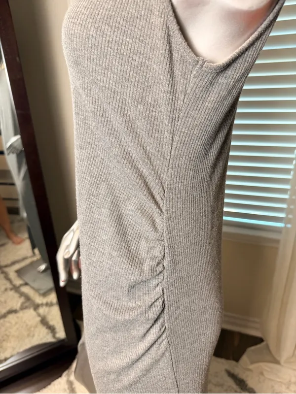 Stowaway Collection Maternity Ribbed Maxi Dress Gray Sleeveless Large - Image 4