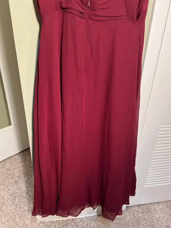 Azazie Women's Rylee Dress Burgundy A-Line Pleated Chiffon Surplice Neck Keyhole - Image 13