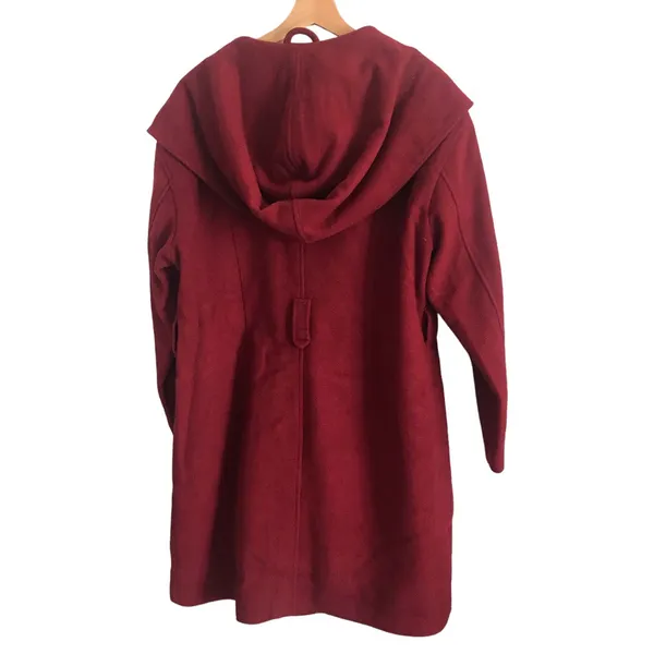 Avec Les Filles Hooded Twill Wrap Coat In Maroon (No Belt) Nordstrom Cut Off Tag Size Xl Reg Look polished on the go in this timelessly chic wrap coat with an expansive hood for blustery days and handwarming welt pockets. • 38 1/2" length (size Medium) • Double-breasted button closure • Fixed hood • Shawl collar • Lined • 46% polyester, 29% acrylic, 9% wool, 9% rayon, 5% nylon, 2% cotton • Dry clean • Imported • Item # 6236110 Belt is not included - Image 5
