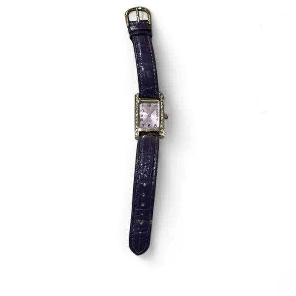 Vintage rectangle‎ quartz watch purple crocodile pattern leather rhinestone - Image 2