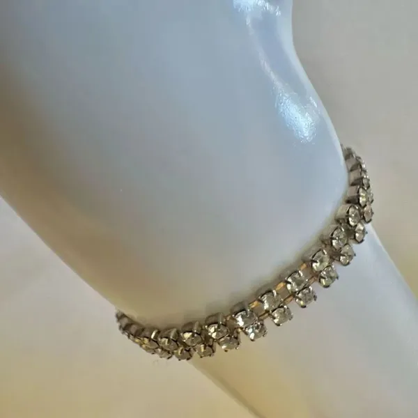 Silver tone vintage rhinestone tennis bracelet - Image 3