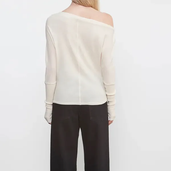 Enza Costa Off The Shoulder Slouchy Ribbed Knit Viscose Cuffed Sweater M - Image 7