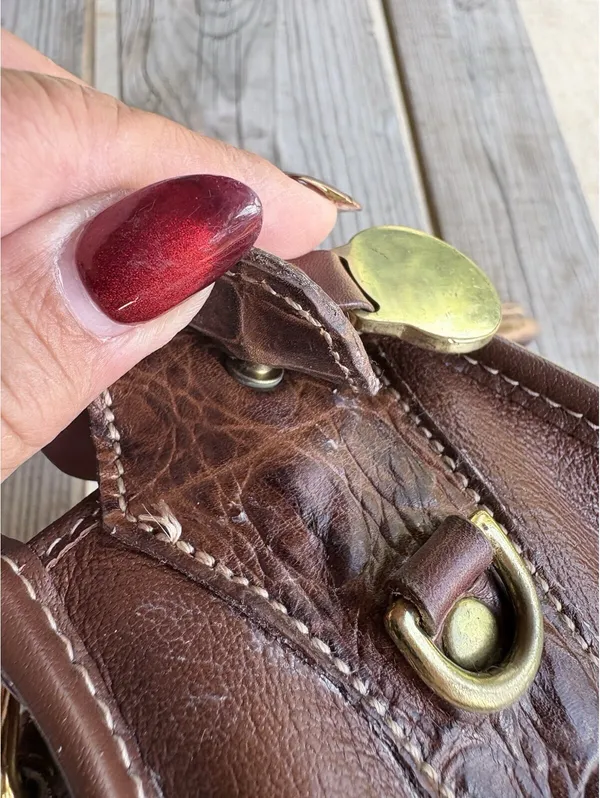 Authentic Vintage Brahmin Brown Leather Satchel Handbag – Lucky Penny Included - Image 6