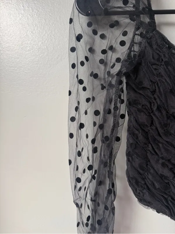 NWT RED Fashion Made in Italy Black Sheer Polka Dot Ruched Top - Image 3