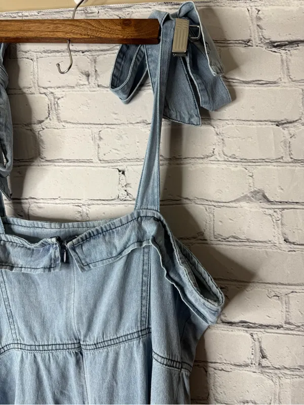 Unbranded Light Blue Denim Tie-Shoulder Dress size large - Image 7