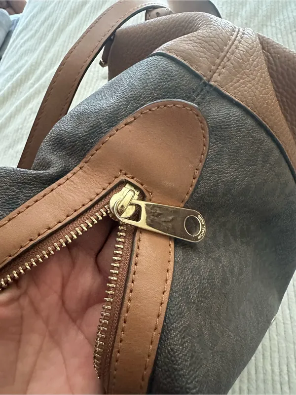 Michael Kors Raven Brown Logo Backpack with Tan Leather Trim - Image 10