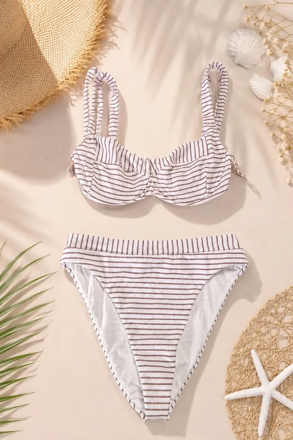 Summerful Two-Piece Bikini Ribbed Metallic Stripe High Rise High Leg D / M - Image 2