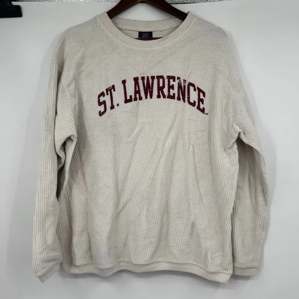 MV Sport St Lawrence cream ribbed long sleeve college spell out sweatshirt large - Image 2