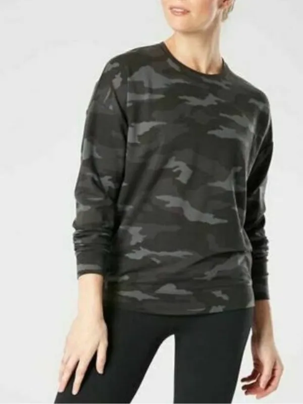 Athleta Studio to Street‎ Sweatshirt Gray Camo Crewneck Athleisure Lounge Small - Image 2
