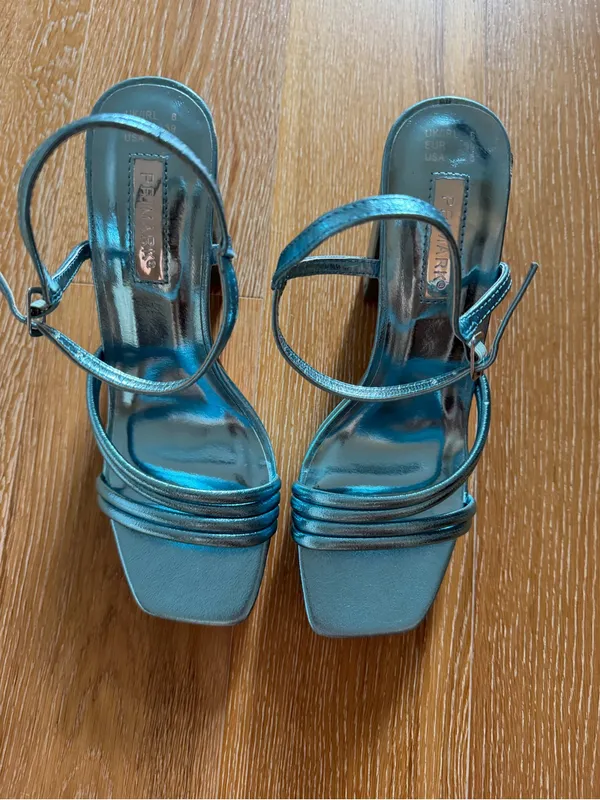 Primark Metallic Teal Strappy Platform Heels - Image 5