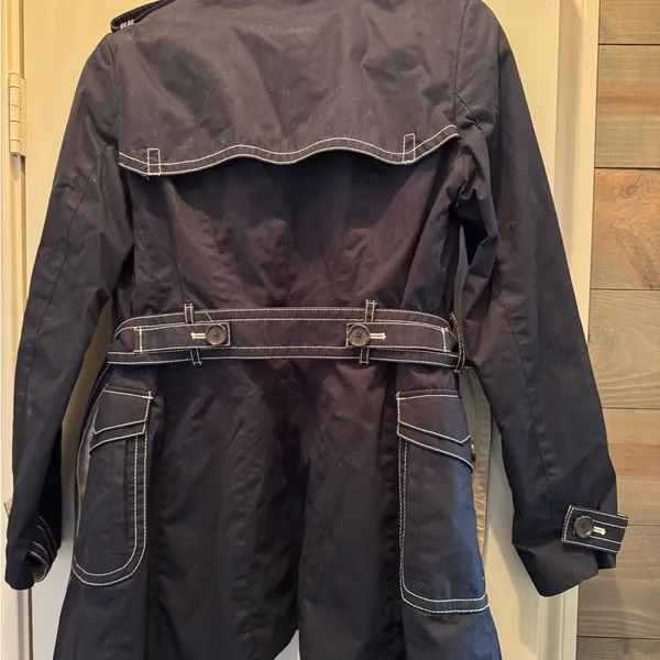 Banana Republic Dark Blue Trench Coat with White Stitching - Image 7
