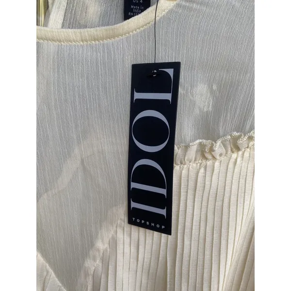 Topshop Boho Feminine Fairy Romantic Cream Pastel Pleated Sheer Neckline Blouse Size 8 - Image 15
