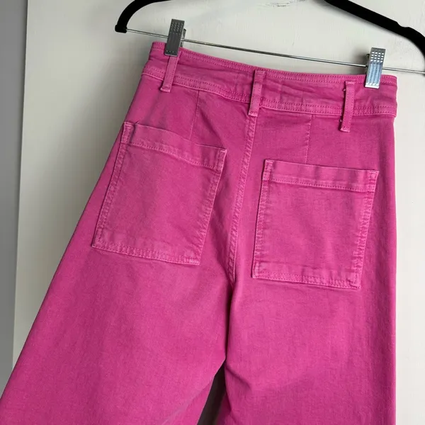 Zara Marine Straight Bright Pink Jeans Sz 2 High Rise Flare Raw Hem - Image 12