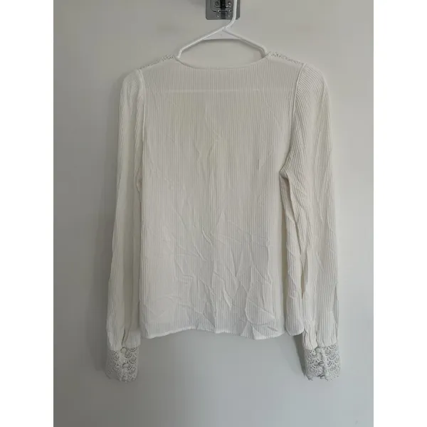 EUC Sézane Clém Sz38 White Long Sleeve Ecru Shirt Lace Details Textured Business - Image 2