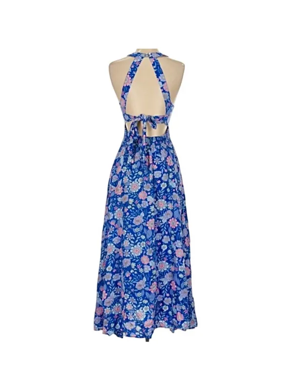 Abel the Label Bluebell Floral Halter Tie Back Full Skirt Maxi Dress XSmall - Image 6