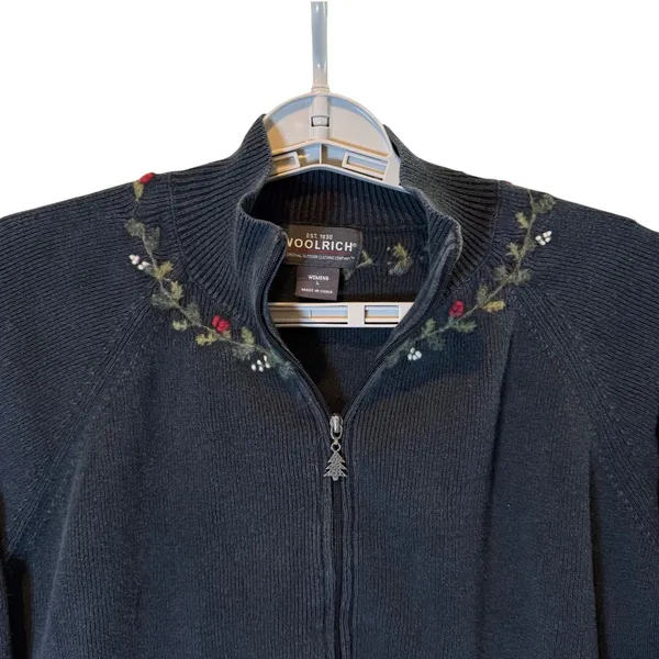 Woolrich Full Zip Sweater‎ Embroidered Christmas Mock Neck Knit Size Large - Image 2