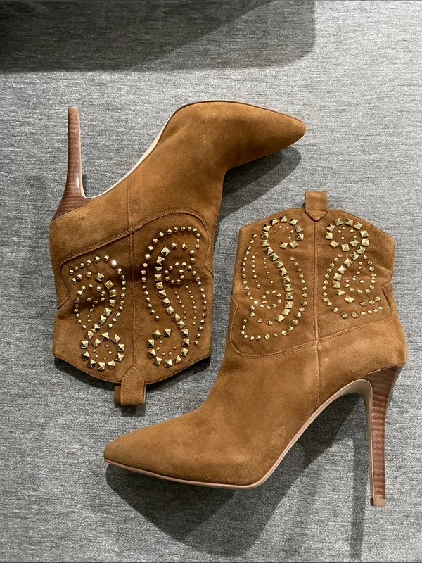 Michael Kors Reena Studded Caramel Ankle Boots Size 8 - Image 11