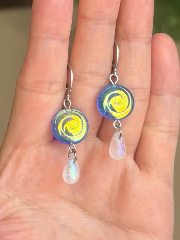 Handmade quality Czech glass beads snail shell & teardrops dangle earrings 🌀 - Image 4