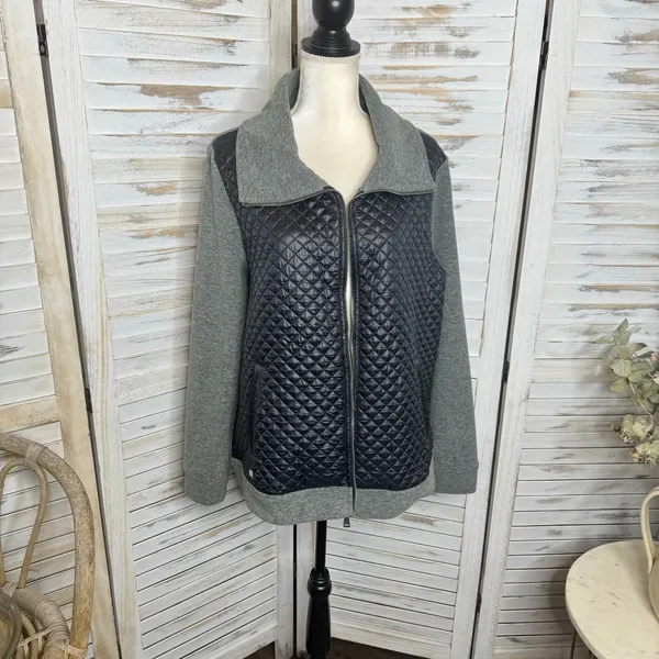 LAUREN RALPH LAUREN Quilted Fleece Full Zip Jacket Black Gray Size XL - Image 3