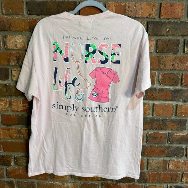 Simply Southern Collection womens nurse life graphic short sleeve t-shirt pink L - Image 5