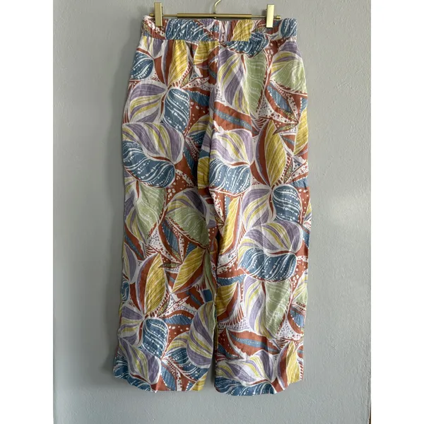 C&C California Linen Wide Leg Tropical Leaf crop Pants Multi M boho resort retro - Image 3