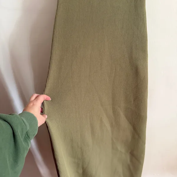MESHKI Olive Green Rib Knit Turtleneck Sleeveless Midi Dress Extra Large Bodycon - Image 2
