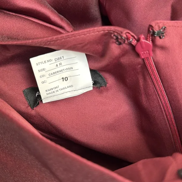 NEW Alfred Sung Bow Detail One-Shoulder Satin Twill Column Gown Sz 4 Cabernet - Image 8