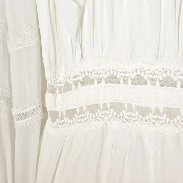 Rococo Sand Mia‎ Long-Sleeve Ruffled Maxi Dress White Lace V-Neck Boho Resort XS - Image 14
