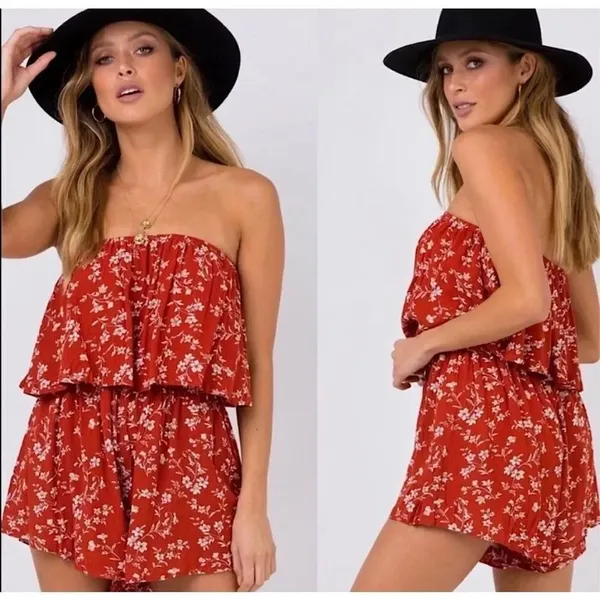 ✨Princess Polly Brown orange floral Romper✨ - Image 2