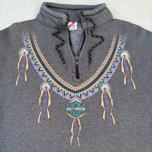 Rare Vintage 80s Harley Davidson Southwestern Grey Las Vegas Graphic Sweatshirt - Image 3