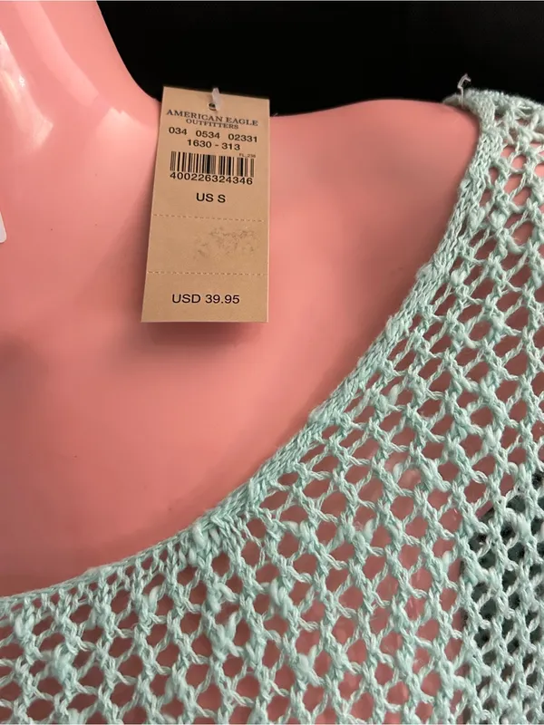 American Eagle Light Mint Open-Knit Stripe Sweater SM NWT - Image 9