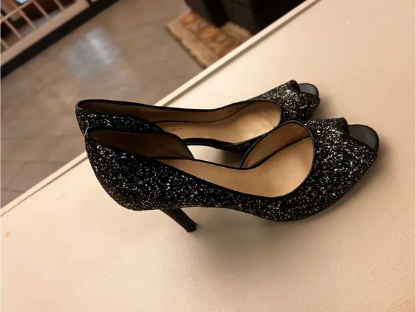 Heels Black Glitter Peep-Toe Kitten 8 M Kelly & Katie - Image 5