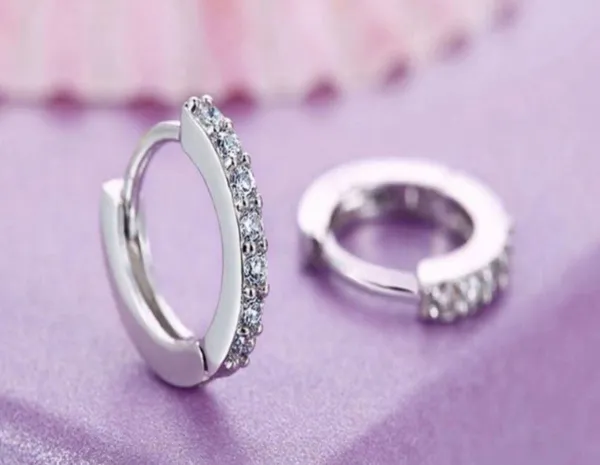 925 Silver Plated Cubic Zirconia CZ Diamond Small Hoop Earrings for Women Men - Image 2