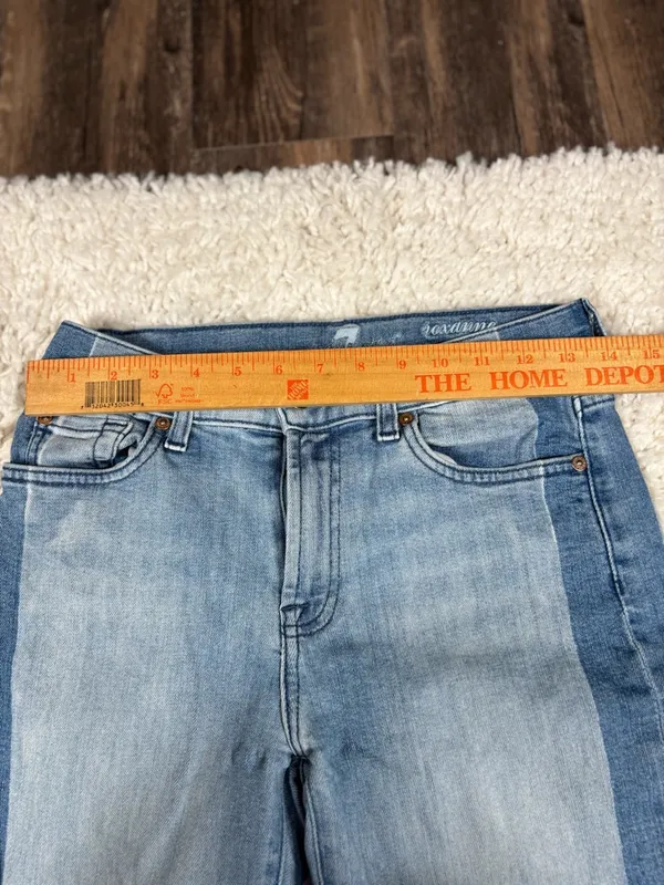 7 For All Mankind Roxanne Ankle Jeans 27 Two Tone Tuxedo Stripe Raw Hem - Image 7