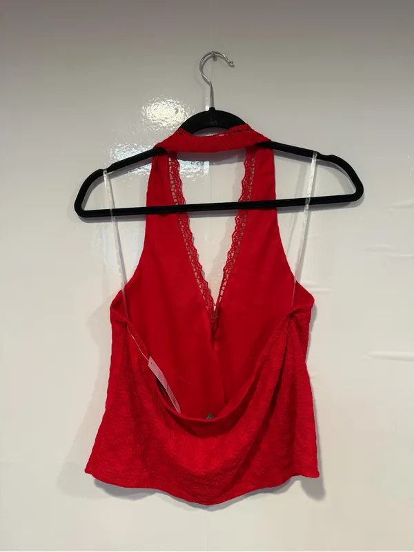Red Lace Trim Halter Tank Top with Ribbon Tie Wild Fable NWT - Image 4