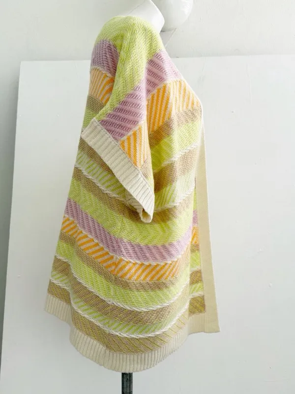 NEW Very J Open Front Cardigan Sweater SMALL Short Sleeve Striped Pastel Beige - Image 9