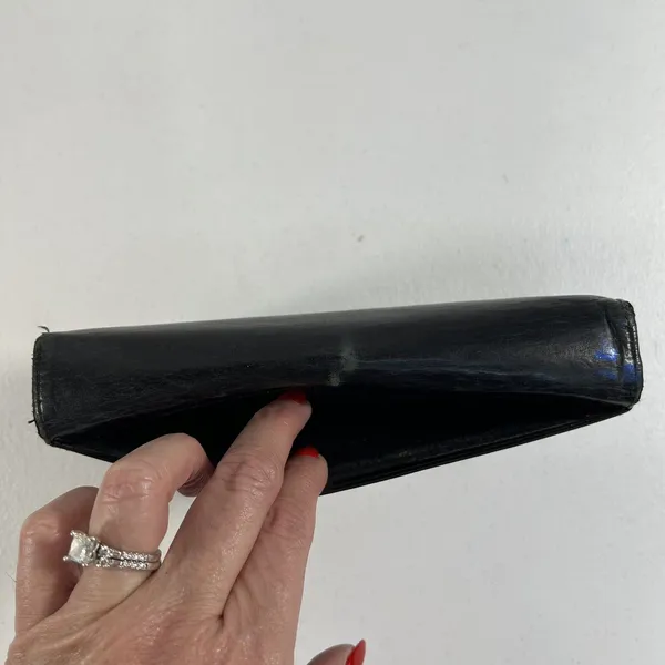 Patent Leather Black Wallet Clutch Credit Card Bi Fold Kiss Lock‎ Beautiful - Image 3