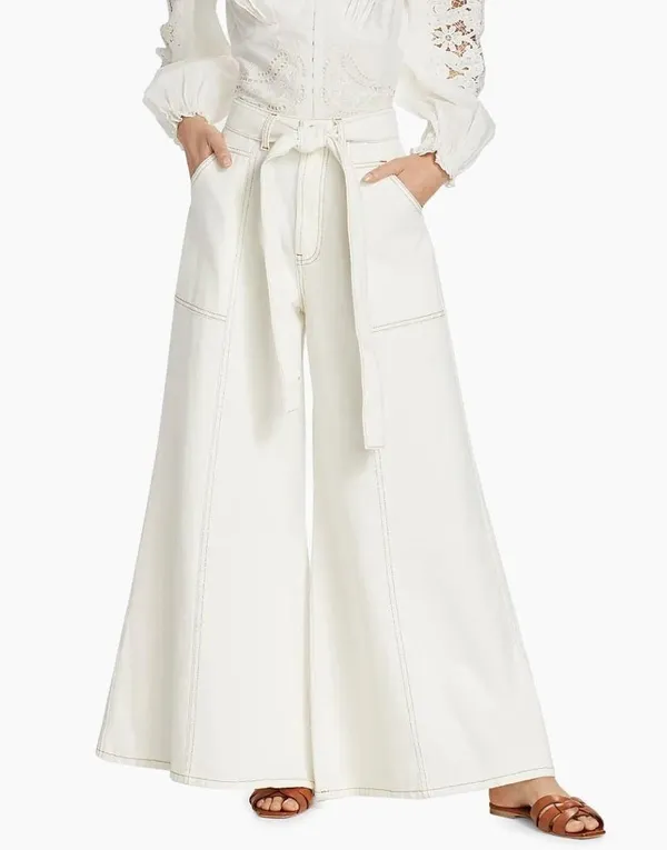 Farm Rio Belted Wide-Leg Twill Pants M - Image 3