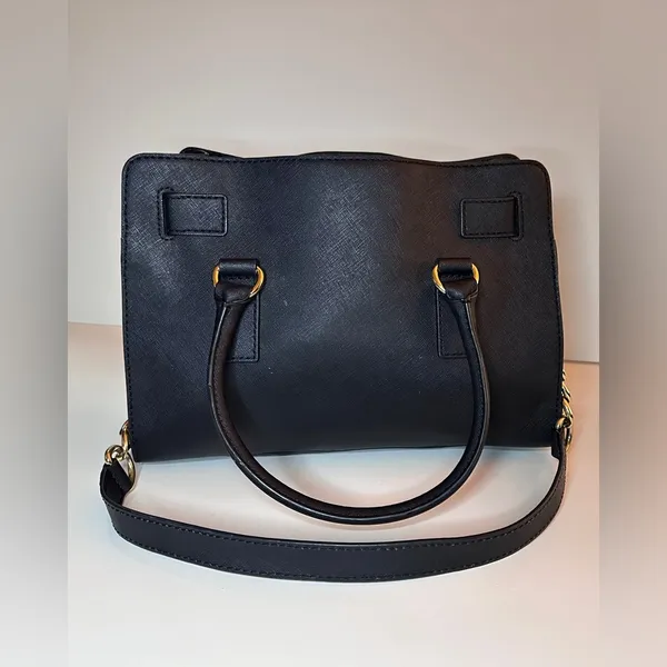 Michael Kors Hamilton Black Leather Bag, Gold-tone Hardware, Lock and Key - Image 8