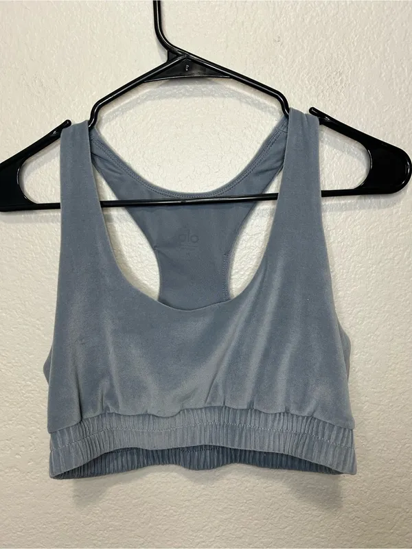 Alo Yoga Velour Glimmer Scoop Racerback Bra Gray Size Medium Atheisure - Image 2