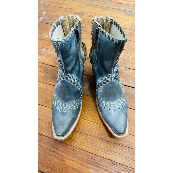 FREEBIRD Black Walker Style Leather Whip Lace Western Detail Bootie size 10 - Image 4