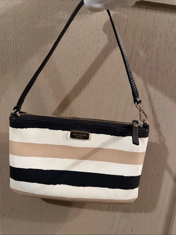 kate spade Striped Shoulder Bag in Black, Cream & Tan - Image 6