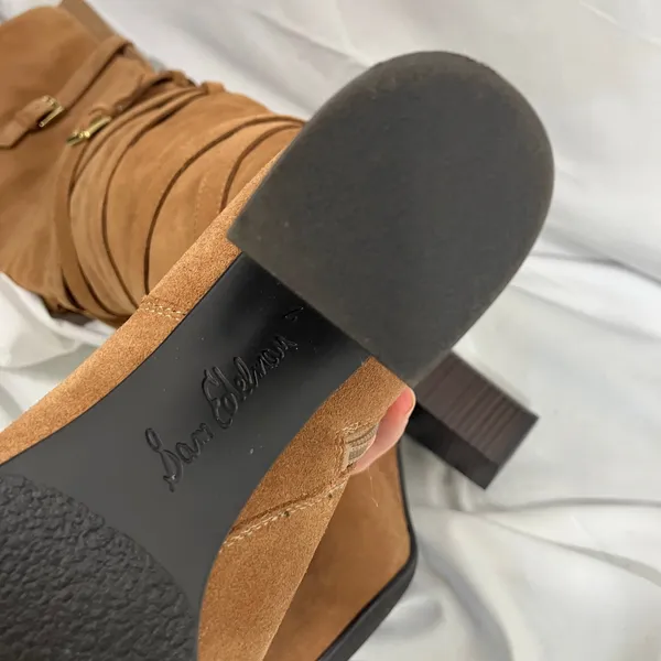 Sam Edelman Tan Suede OTK Boots 7 Leather‎ Heel Wrap Strap Tall Zip Buckle - Image 12