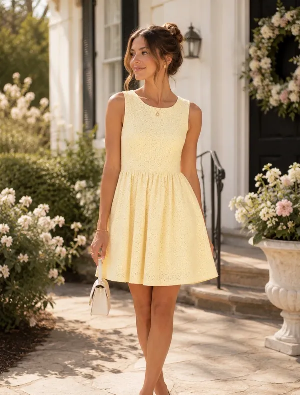 Spring Yellow Floral Lace Dress, Forever 21, Size Medium - Image 4