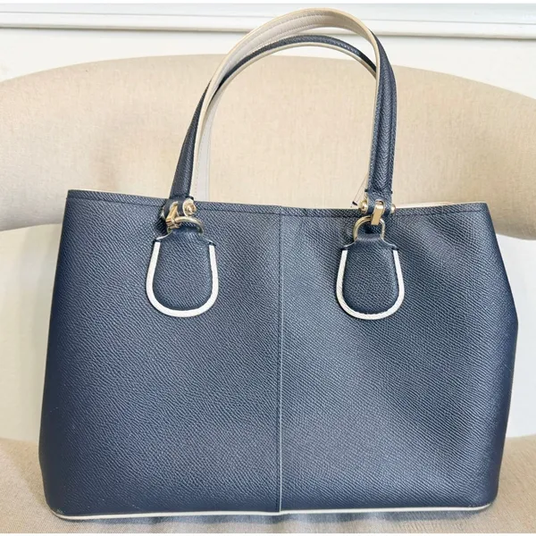 Coach Prince Street Perforated Leather Satchel Tote Navy Blue Crossbody Bag - Image 3