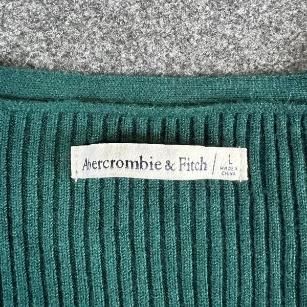 Abercrombie & Fitch Green Ribbed Long‎ Sleeve V-Neck Bodysuit Large - Image 3
