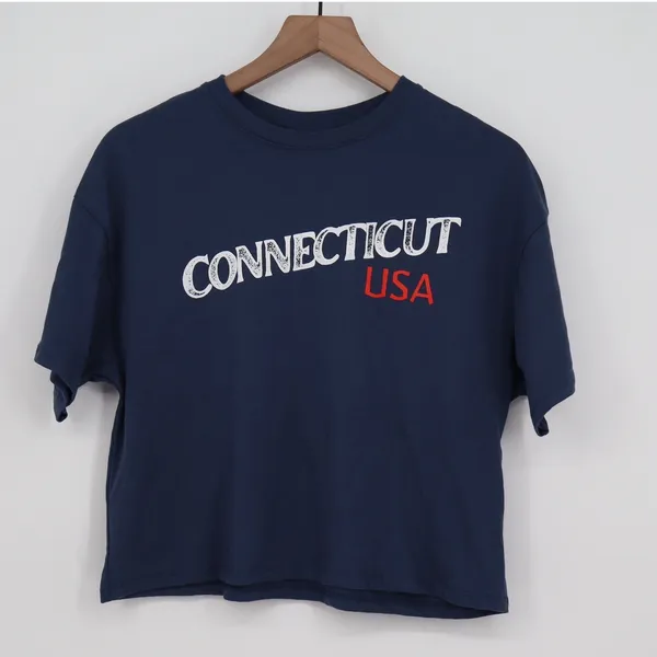 Where I\'m From Connecticut USA Cropped Graphic T-Shirt Navy Blue XS - Image 2