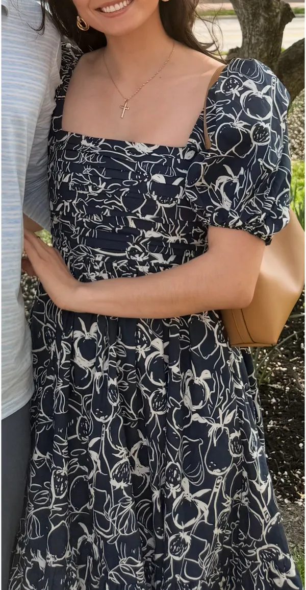 Abercrombie Emerson Poplin Puff Sleeve Midi Dress Navy - Image 2